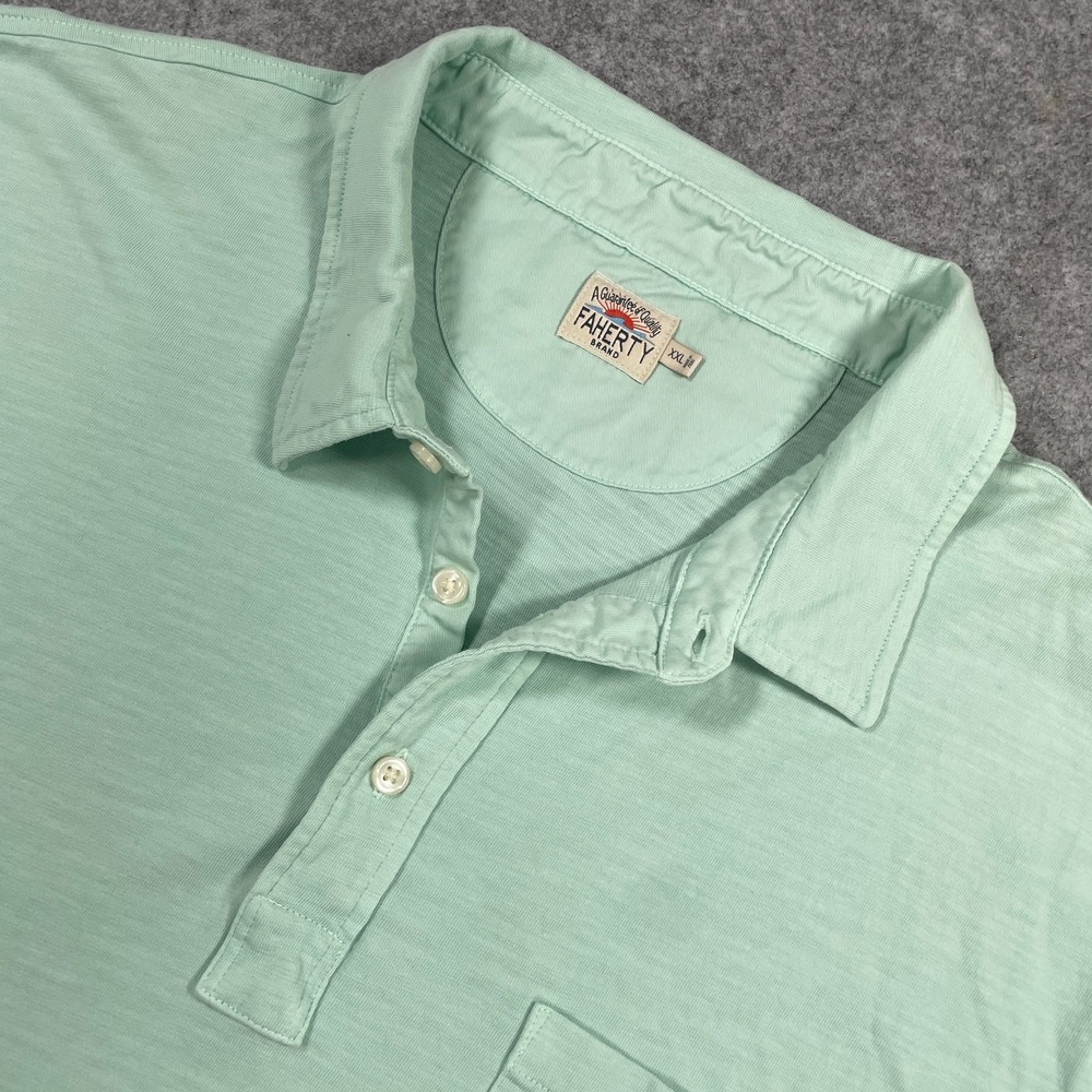 Faherty Mens Polo Shirt XXL Mint Green Slub Cotton Short Sleeve Pocket